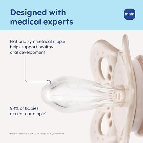 MAM Original Baby Pacifiers 0-6 Months, Binky for Newborn Babies, BPA-Free Skin Soft Silicone Nipple, Glows in The Dark, Developed with Medical Experts, 4 Pack, Made in Europe thumbnail 2