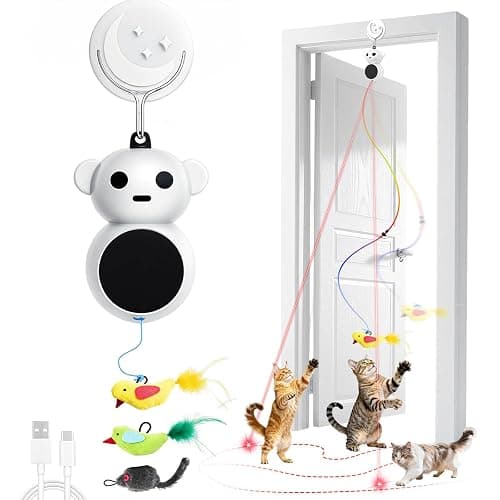 Interactive Cat Toys for Indoor Cats: 2 in 1 Laser Pointer Cat Toy with Automatic Flying Bird & Mouse Wand, Smart Motion Mode Adjustable Speed, USB Rechargeable Safe for Bored Kittens and Adult Cats - Image 1