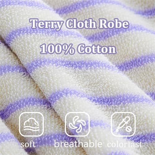 Striped Terry Cloth Robe for Women Men, Soft Cotton Towel Kimono Bathrobe with Pockets, Knee-Length Spa Hotel Loungewear thumbnail 2