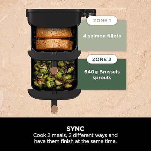 Ninja Double Stack XL Air Fryer, Vertical Dual Drawer Air Fryer with 4 cooking levels, 2 Drawers & 2 Racks, Space Saving Design, 9.5L Capacity, 6 Functions, 8 Portions, Tongs, Black/Copper SL400UKCP thumbnail 7