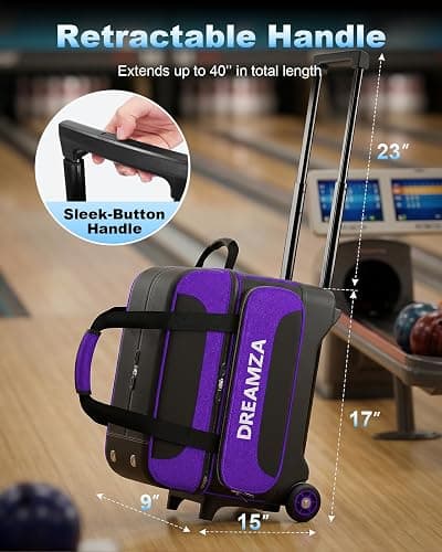 DREAMZA 2 Ball Bowling Bag with Wheels, Double Bowling Ball Bag 2 Ball Roller w/Separate Compartment for Shoes Up to US Mens Size 16, w/Retractable Handle Extends to 40" & Accessories Pocket thumbnail 6