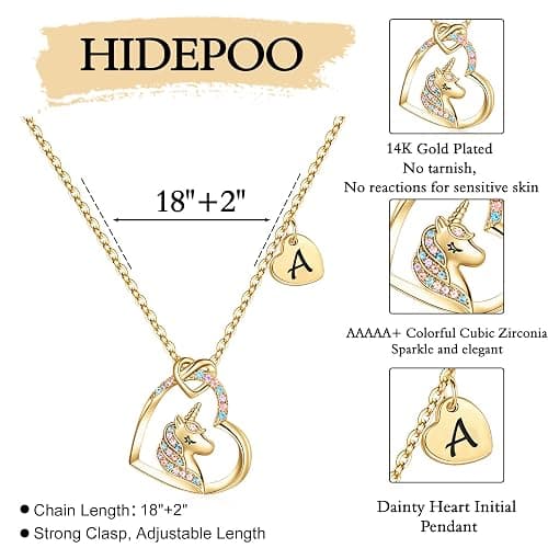 Hidepoo Stocking Stuffers for Teen Girls Kids - Colorful CZ Heart Pendant Initial Unicorn Necklaces for Girl Jewelry Birthday Gift Christmas Gifts for Grandkids Girls Kid thumbnail 5