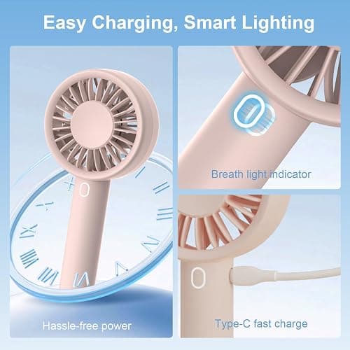 Mizong Portable Handheld Fan, USB Personal Fan Rechargeable Battery Operated 10H Working Cooling Time Mini Small Design with Base for Desktop/Travel/Outdoor/Vacation/Concerts/Lash Makeup-Pink thumbnail 7