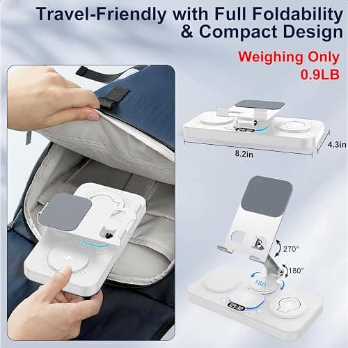 30W Charging Station for Apple Products, Foldable Wireless Charger with Clock Display&7 Color Light, Wired Charging for iPad/Tablet Charging Station for iPhone17, for Apple Watch11 for AirPods4(White thumbnail 7