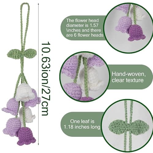 GhuaH Crochet Flower Car Hanging Ornaments Purple Rearview Mirror Hanging Accessories for Women and Girls Cute Crochet Tulip Hanging Plant Decor for Decoration Pendant Car Accessories Pendant thumbnail 3