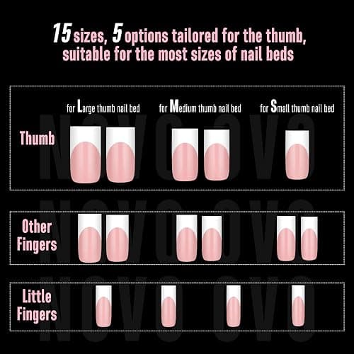 NOVO OVO Medium Sharp Square White French Tip Nail Tips Press on BABY PINK, Extra Thick NEED Builder Gel & Top Coat & Glue, Soft Gel Full Cover False Fake Nail Extension in Salon DIY x 15 Sizes 180 pc thumbnail 6