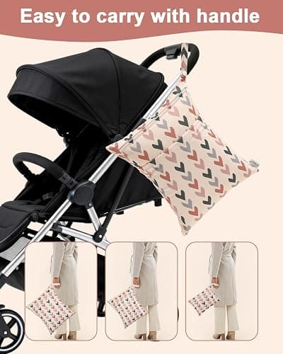ALVABABY 3 Pack Wet Dry Bags for Cloth Diapers, Swimsuits & Gym Clothes, Waterproof Reusable Baby Diaper Bag with 2-Zippered Compartments, Hanging Strap, Machine Washable, Small/Medium/Large for Dayca thumbnail 6