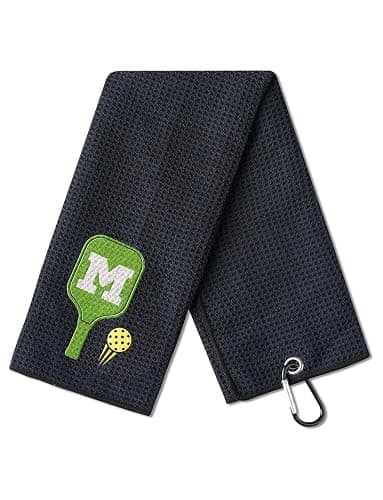 CybGene Embroidered Pickleball Towel, Funny Gift for Pickleball Lovers, 16"x 24" Microfiber Towel, Initial M - Image 1