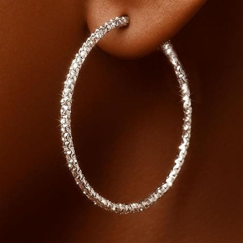AmourLink® 25/35/55mm Textured Gold Silver Hoop Earrings for Women, Stylish Round Loop Earrings, Hypoallergenic Daily Wear Jewelry thumbnail 8