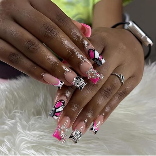 Pizadix 100 pcs 3D Sliver Nail Charms Y2K Cute Nail Charms Set with Kity, Butterfly, Bow, Star, Heart,Cross for Nail Art Decoration Y2K thumbnail 4