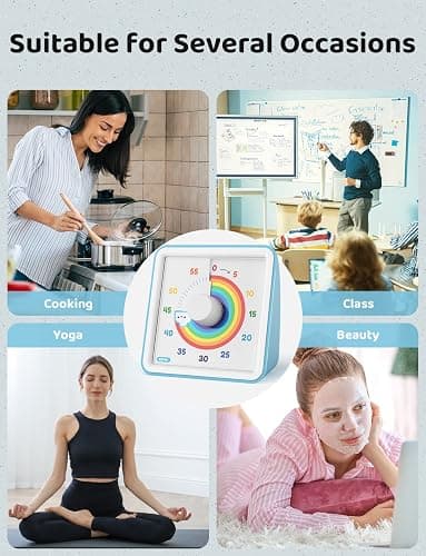 LIORQUE 60 Minute Visual Timer for Kids, Visual Countdown Timer for Classroom Office Kitchen with 'Rainbow' Pattern Design, Pomodoro Timer with Silent Operation (Batteries Included) thumbnail 7