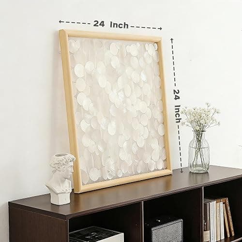 DHHOUSE 24x24 inch Handmade Capiz Shell Wall Art, Minimalist White Shell Wall Hanging with Wooden Frame, Coastal Wall Decor for Living Room, Bedroom thumbnail 2