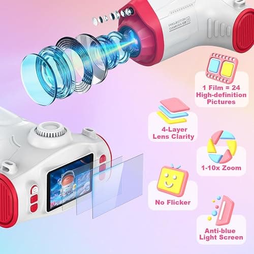 Uffylle Kids Camera with Projector, Big Screen 1080P Photography Kids Recorder with Tripod, Lanyard, 32GB Kids Video Vlogging Camera for Age 3-12, Christmas Birthday Gifts Toys for Boys Girls, White thumbnail 8