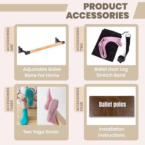 Adjustable Ballet Barre for Home,3Ft Wall Mounted Ballet Barre,Solid Wood Ballet Barre for Home,Ballet Bar with Ballet Stretch Band and Two Yoga Socks,Suitable for Dance Training,Pilates,Fitness thumbnail 3