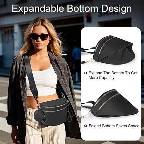 Bum Bags for Women Checkered Crossbody Bag Large Nylon Belt Purse Fanny Packs, Bonus with a Extra Strap thumbnail 3
