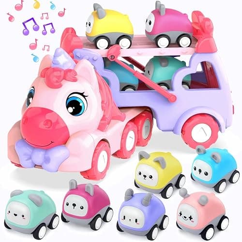 seveclotree 7 in 1 Carrier Truck Toy Cars for Toddlers 1-3, With Lights & Music, Toddler Toys Age 2-4, Gifts for 1 2 3 Year Old Girls Birthday - Image 1
