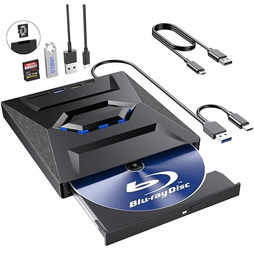External Blu Ray Drive,Portable Bluray Player Writer Reader,CD Burner with USB 3.0 typc C Port& SD Card,DVD & CD-ROM +/-RW,External Blu-Ray Drives for PC Laptop Desktop Windows Mac Linux Computer - Image 1