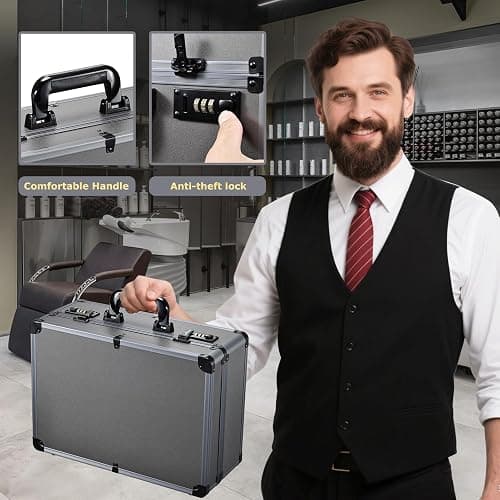 Yueieoun Professional Barber Case with Barber Clipper Tray Organizer, 6 Adjustable Clipper Slots & 8 Shear Holders, Portable Barber Carrying Case for Hair Tools & Supplies with Combo Locks thumbnail 6
