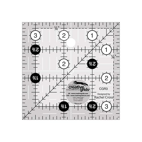 Creative Grids Quilt Ruler 3-1/2in x 3-1/2in Square – CGR3 – Made in USA, Non-Slip Grip Acrylic Quilting, Sewing, Crafting, Patchwork Ruler for Measuring & Cutting Fabric - Image 1