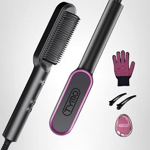 Hair Straightener Brush, TYMO Ring Hair Straightener Comb Straightening Brush for Women with 5 Temps 20s Fast Heating & Dual Voltage, Black thumbnail 8