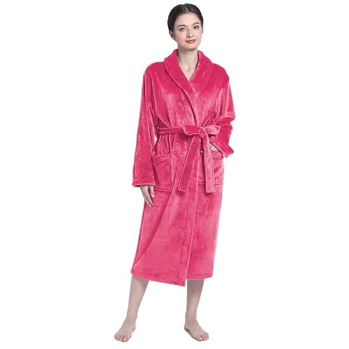 Eonkasp Plush Soft Robes for Women, Premium Fleece Womens Robe Cozy Warm Bathrobe - Rose Red - Small-Medium thumbnail 7