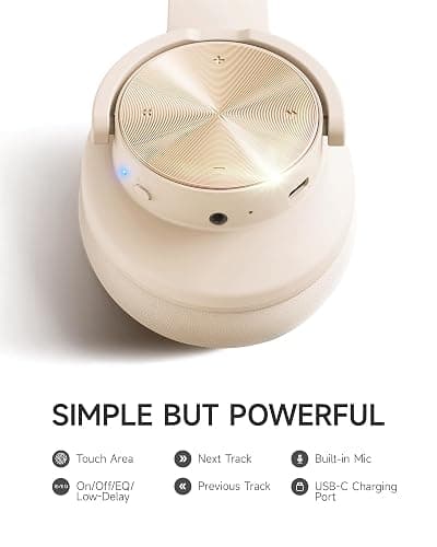 Picun B8 Bluetooth Headphones, 120H Playtime Headphone Wireless Bluetooth with 3 EQ Modes, Low Latency, Hands-Free Calls, Over Ear Headphones for Travel Home Office Cellphone PC Khaki White thumbnail 7