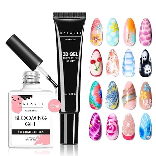 Makartt Blooming Gel & 3D Gel Nail Art Kit for DIY Nail Art Clear | Watercolor Marble Spreading Effect & 3D Drawing Molding Sculpture Gems and Decoration, UV LED Soak Off 15ml - Image 1