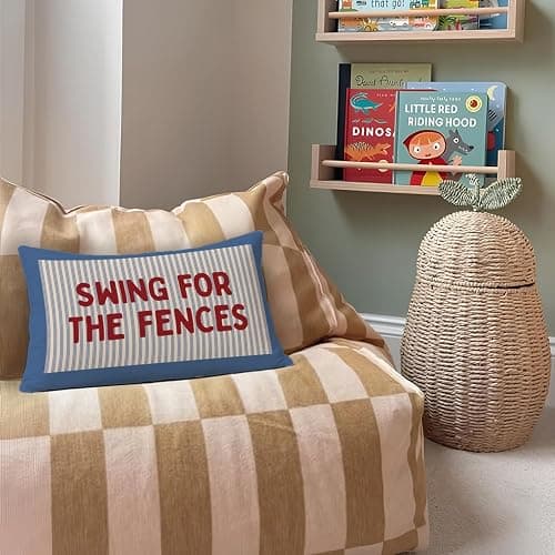 SkyCozy Motivational Swing for the Fences 12x20 Pillow Cover, Vintage Blue Striped Baseball Sports Decorative Throw Pillow Covers Pillowcases for Kids Toddler Boy Nursery Room Bedroom Playroom Decor thumbnail 2