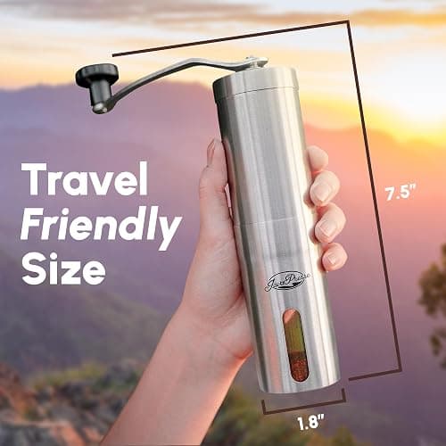 JavaPresse Manual Stainless Steel Coffee Grinder - 18 Adjustable Settings, Portable Conical Burr Grinder for Camping, Travel, Espresso - With Hand Crank thumbnail 2