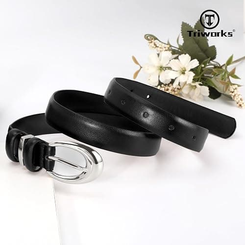 TRIWORKS Women Leather Belt for Jeans Pants Fashion Ladies Skinny Faux Leather Dress belt with Gold Buckle thumbnail 4