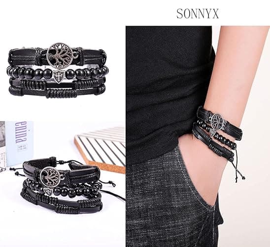 SONNYX 44 Pcs Braided Leather Bracelets for Men Women Woven Cuff Wrap Bracelets Hemp Cords Wood Beads Ethnic Tribal Bracelets Adjustable Leather Wristbands thumbnail 2