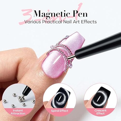 AzureBeauty Cat Eye Magnet Nail Art Tools-14PCS Powerful Cateye Gel Nail Polish Magnet Tools -Heart/French /Black Hole Magnet Sticks, DIY Glassy Cateye Nail Art Effects thumbnail 8