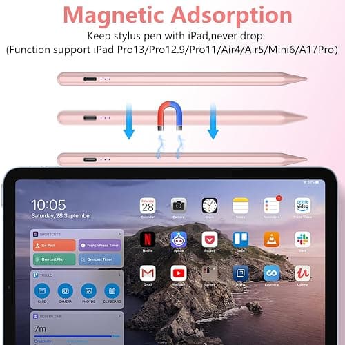 Stylus Pen for iPad 2018-2025, 15 Mins Fast Charge for Apple Pencil with Palm Rejection, Compatible with iPad 11/10/9/8/7/6, Pro M4/12.9"(6/5/4/3)/11", Air M3/M2/5/4/3, Mini A17 Pro/6/5,Rose thumbnail 7