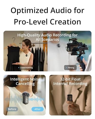 DJI Mic 2 (2 TX + 1 RX + Charging Case), Wireless Lavalier Microphone, Intelligent Noise Cancelling, 32-bit Float Internal Recording, 820 ft.(250m) Range, Microphone for iPhone, Android, Camera thumbnail 4