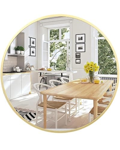 Gold Circle Mirror for Bathroom, 18 inch Round Mirror, HD Eco-Friendly Round Bathroom Mirror for Over Sink, Small Matte Gold Metal Framed Wall Mirror for Wall, Vanity, Entryway, Easy to Install - Gold - 18"L x 18"W thumbnail 9