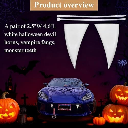 2 Pcs Halloween Decoration Car Teeth with Cable Tie, Bumper Funny Decor, Vampire Fangs Teeth, Fits Cars, Truck, SUV, Spooky & Fun Car Fangs for Front Grille, 2.5" W 4.6" L, Perfect for DIY Enthusiasts thumbnail 4