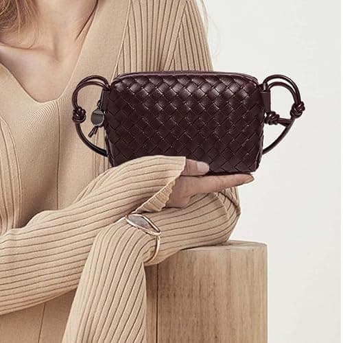 JKBIYU Small Woven Leather Crossbody Bag for Women, Cute Knotted Strap Purse, Lightweight Zipper Handbag for Daily Commute thumbnail 2