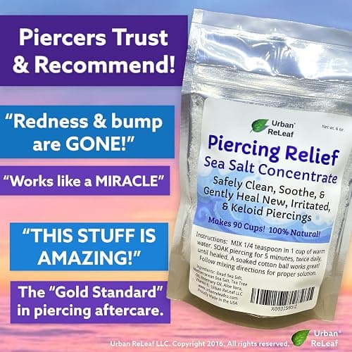 Urban ReLeaf PIERCING RELIEF Sea Salt Concentrate Aftercare, 6 oz | Makes 90 Cups, Dead Sea Salt, Tea Tree, Rosemary, Clean & Soothe Irritated Piercings, Keloid Bump Treatment thumbnail 7