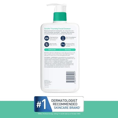 CeraVe Foaming Facial Cleanser, Daily Face Wash for Oily Skin, Hyaluronic Acid + Ceramides + Niacinamide, Fragrance Free & Paraben Free, Non-Drying Oil Control Face Wash, 19 Fluid Ounce thumbnail 8