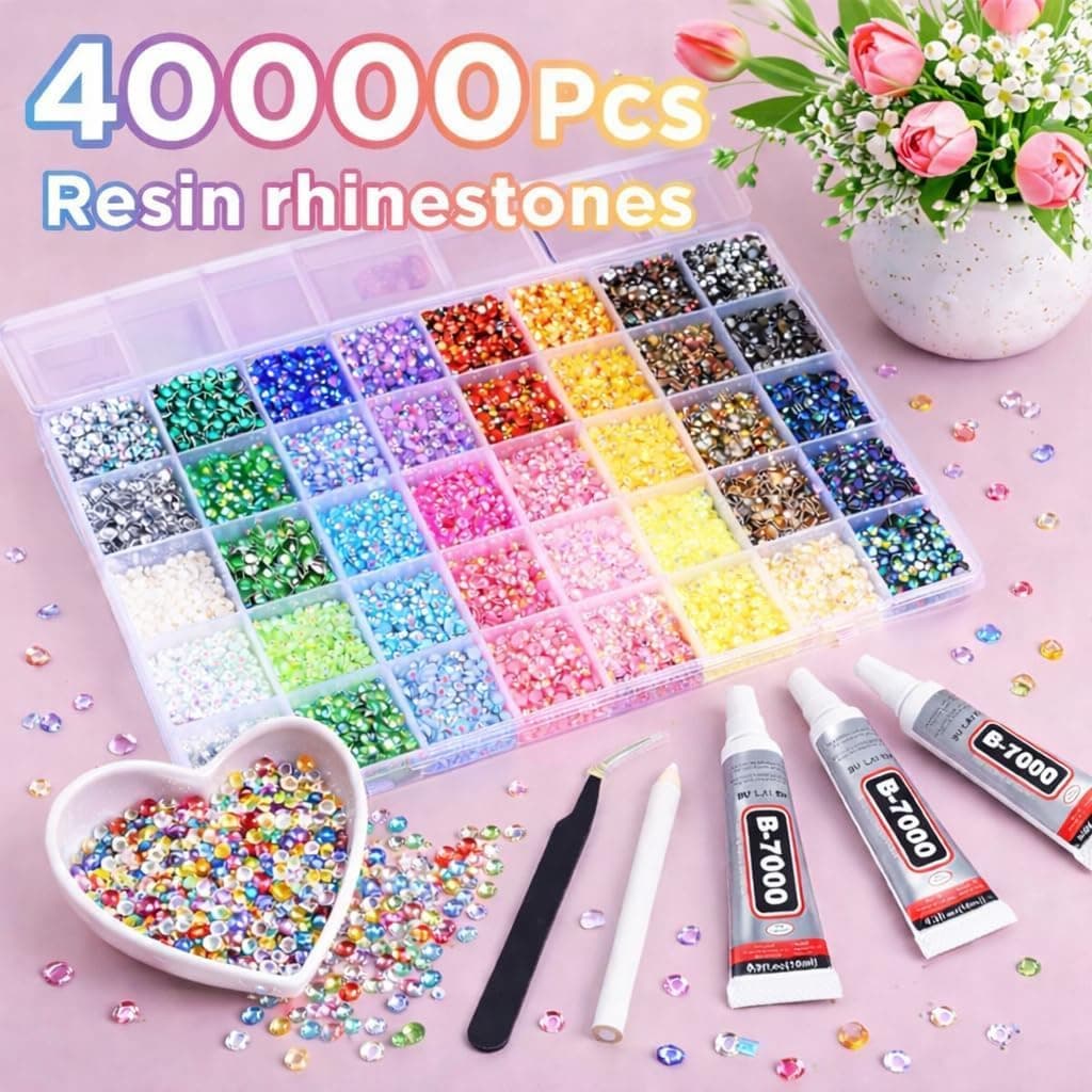 40000Pcs 40 Colors Jelly Rhinestones for Bedazzling, Multicolor 3mm Crystal with 3Pcs 10ml B7000 Jewelry Glue for Bedazzled Nail Art Crafting Makeup (40 Colors) thumbnail 4