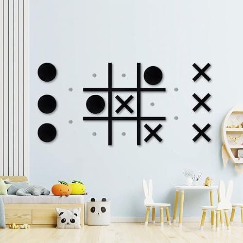 Magnetic Tic Tac Toe Wall-Mount Game,Game Room Decor,Modern Wall Decals for Kids Room,Classroom&Offices,Best Gift for Family, Friends (Black) - Image 1