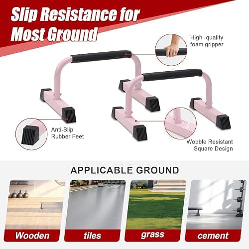 Push Up Bars: Sweat-resistant Parallettes Bar for Handstands L-sit & Dip, No Wobbling Strength Training Pushup Stands for Women Men Workout Core Exercise at Home Floor Gym thumbnail 4