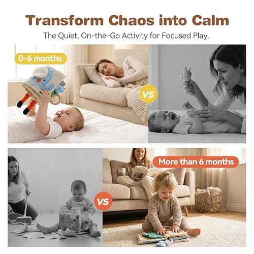Macabaka Montessori Soft Baby Book - Sensory Book for Babies 0-12 Months with Crinkle Paper, Touch & Feel Textures, Baby Safe Mirror & Teether. Educational Infant Toys for Tummy Time, Newborn thumbnail 5