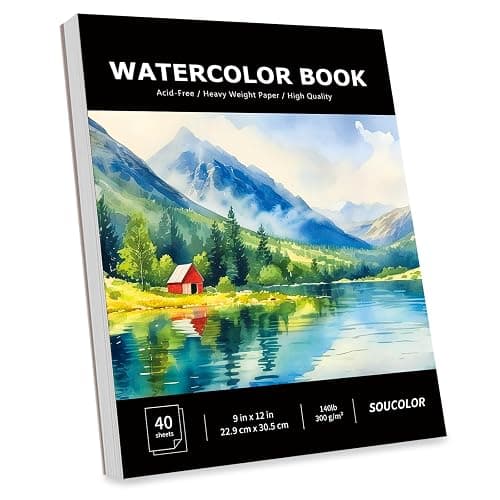 Soucolor 40 Sheets Watercolor Paper Pad, 9"x12" Water Color Paper, 140lb/300gsm Artist Painting Drawing Paper Book, Art Supplies for Adults, Watercolor Paint Set, Sketchbook, Journal, Notebook - Image 1