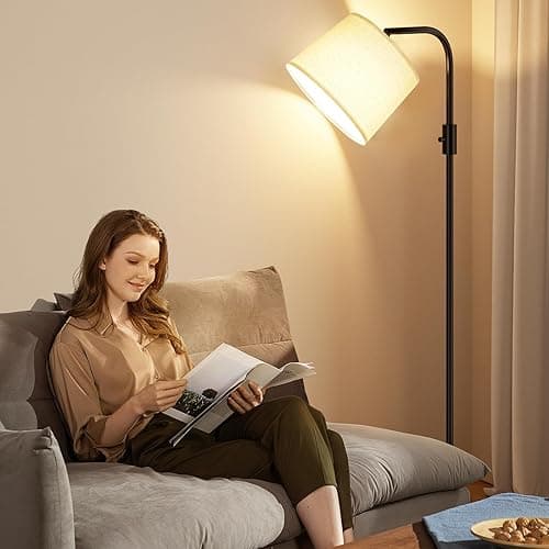 Ambimall 𝐅𝐮𝐥𝐥𝐲 𝐃𝐢𝐦𝐦𝐚𝐛𝐥𝐞 Floor Lamp - Floor Lamps 9W 𝐋𝐄𝐃 Light Bulb Included, Standing Lamps for Living Room with Adjust Head, Modern Standing Tall Light Rotary Switch for Office - A:Black and Linen Beige thumbnail 6