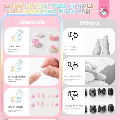 SAVILAND 3D Press on Nails for Kids: 7 Pack Kids Press on Nails for 5-9 Years Pre Glue Full Cover Short Kid Fake Nails Stick On Children Artificial False Nail Tips Fingernails Christmas Gifts for Kid thumbnail 4