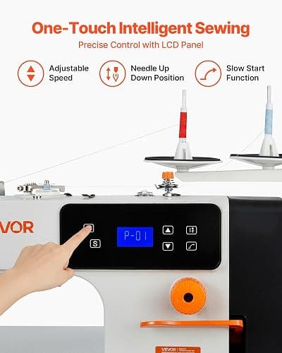 VEVOR Industrial Sewing Machine, 550W Lockstitch Sewing Machine Set with Servo Motor and Table Stand, 5000 SPM High Speed, Metal Frame, LCD Panel, LED Light, for Cotton, Wool, Denim, Leather, Canvas thumbnail 5