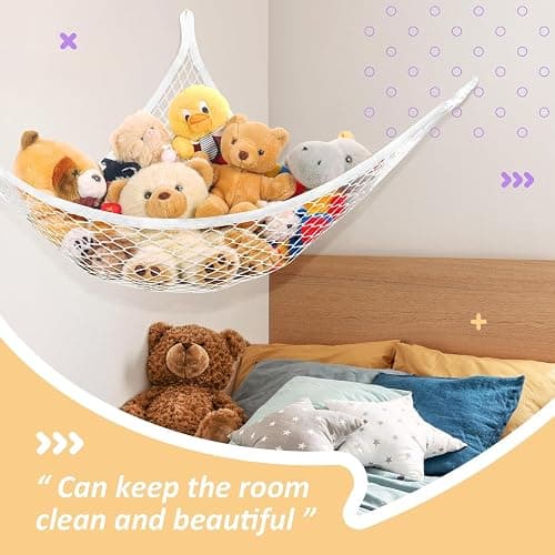 Lazebox Stuffed Animal Net Hammock for Plushie Toys, Stuffed Animal Hammock Corner for Kids' Room Decor, Ideas for Organizing Stuffy Collection, White, L (67" x 40" x 40")-Pack of 1 thumbnail 3