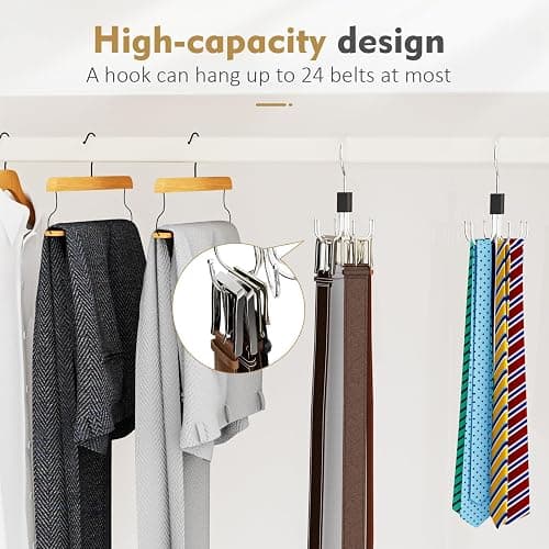 Belt Hanger, 2PCS Belt Organizer for Closet 360° Rotatable Max 48 Belt Storage Rack Space Saving Closet Organizers and Storage for Belts, Bra, Tank Top, Tie, Scarf, Purse (Black, 2 Pack) thumbnail 3
