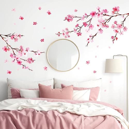 DECOWALL DS6-2003 Watercolor Cherry Blossoms Kids Wall Stickers Wall Decals Peel and Stick Removable Wall Stickers for Kids Nursery Bedroom Living Room décor thumbnail 3